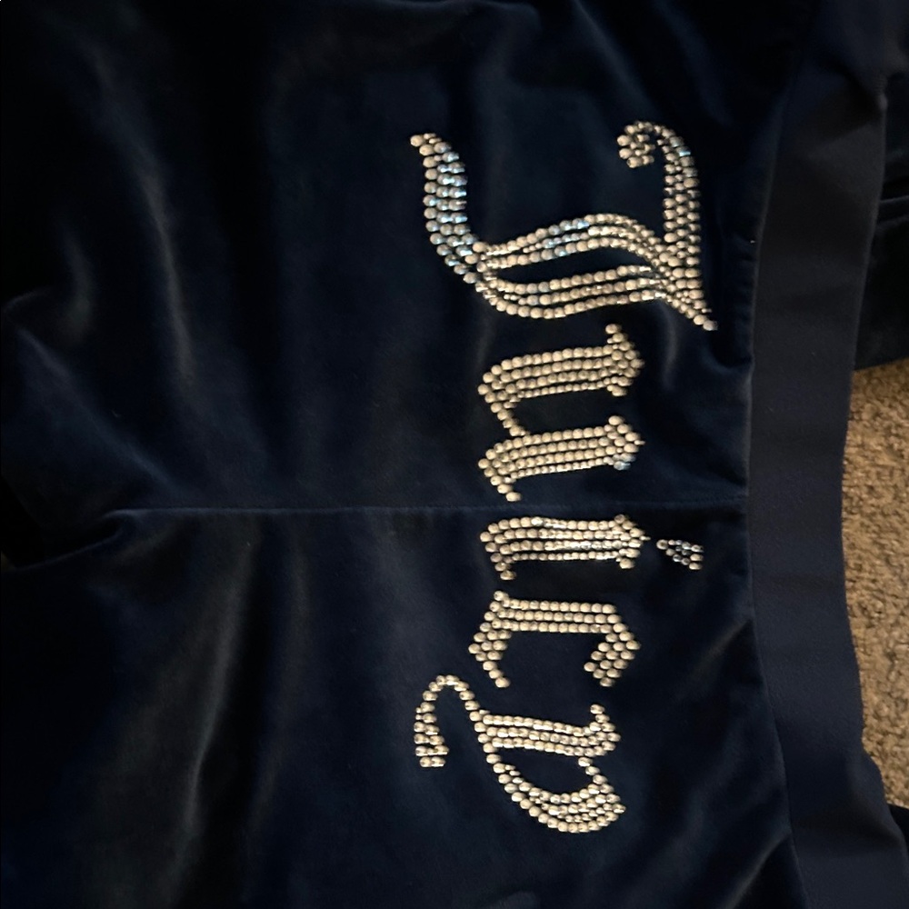 Juicy Couture Navy Velour Pants with Rhinestone Detail